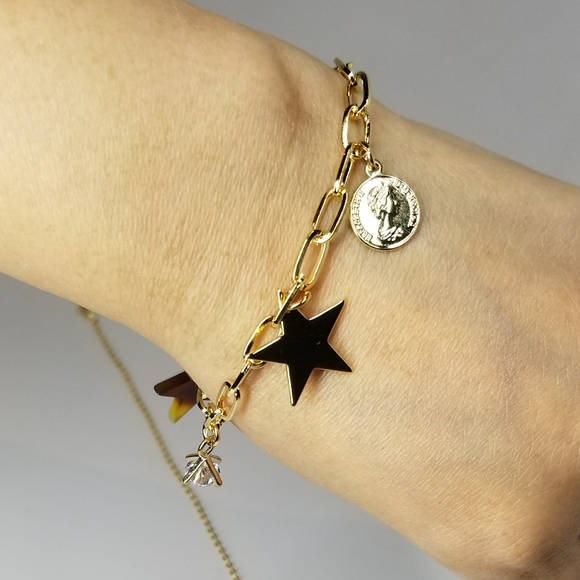 NEW Gold Paperclip Charms Necklace Bracelet - Picture 9 of 10